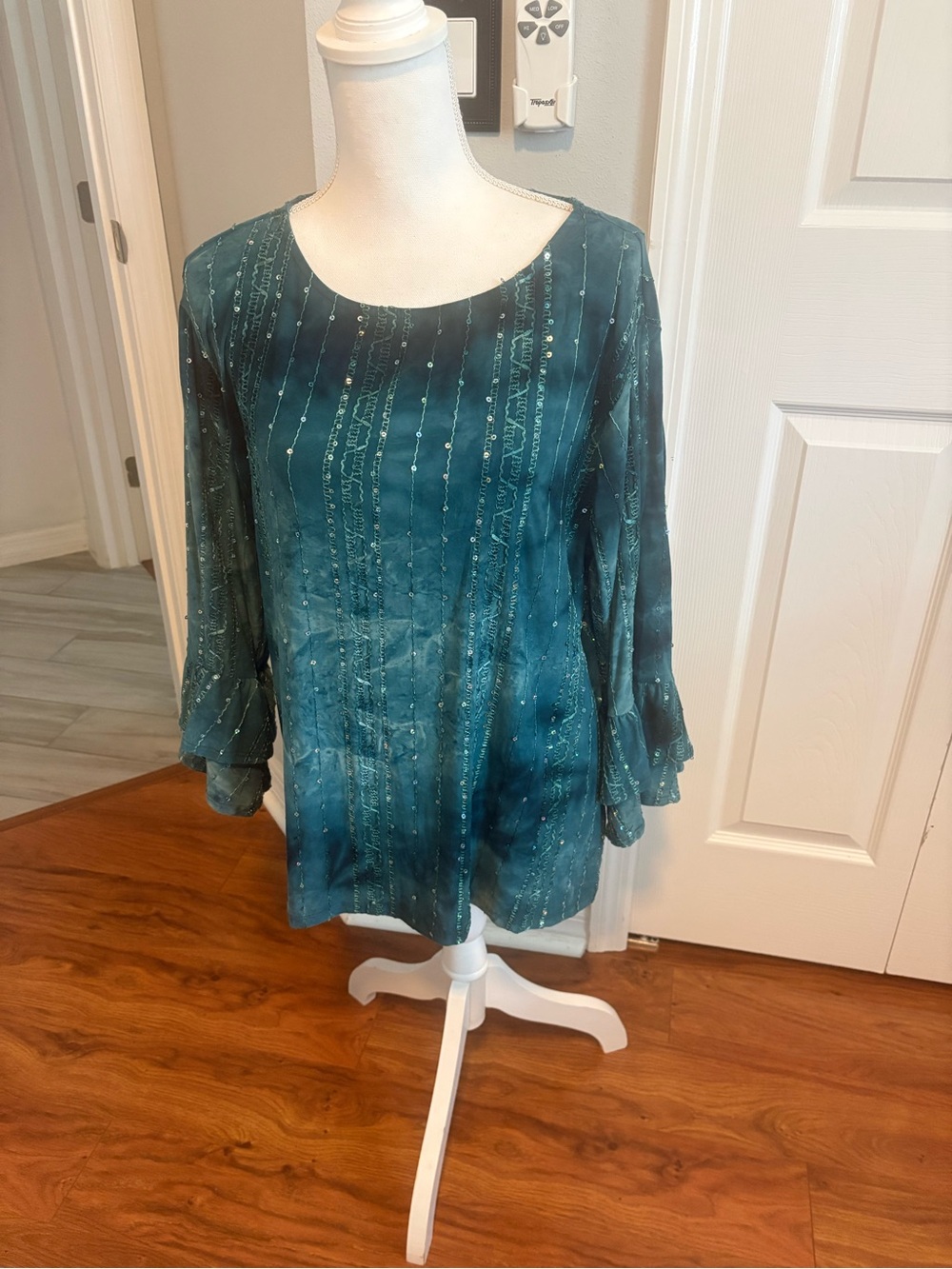 Coral Bay Teal Embellished Scoop-Neck Blouse
